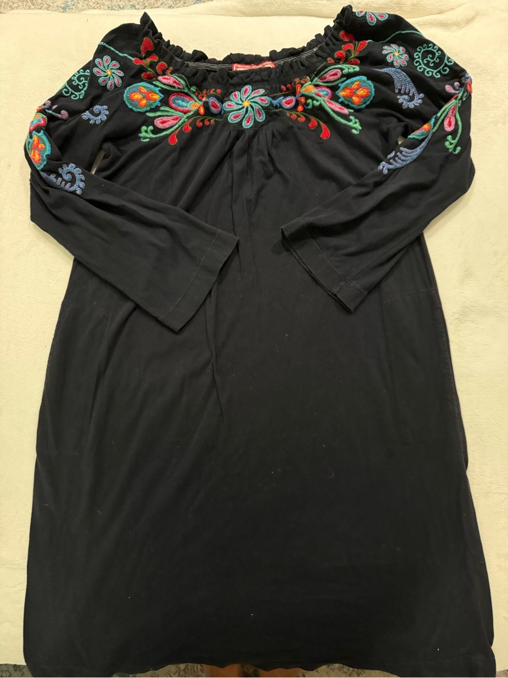 Johnny Was JWLA Black Embroidered Long Sleeve Dress Size Medium D80